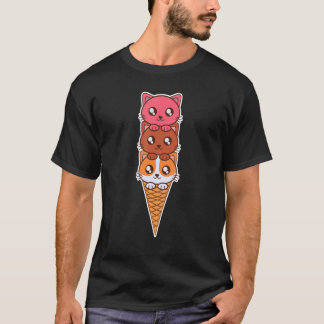 猫アイスクリームコーンTシャツ、可愛い猫Tシャツ Tシャツ