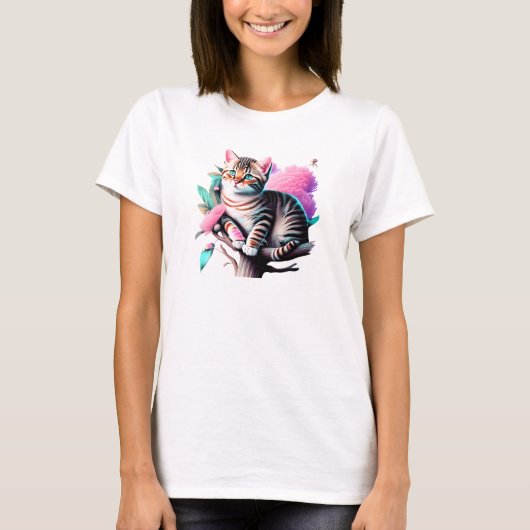 猫アクリル絵を描可愛いTシャツ Tシャツ (正面)