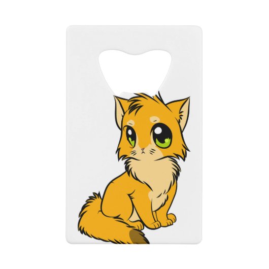 猫アニメかわいい子猫姿ラインアート クレジットカード栓抜き (正面)