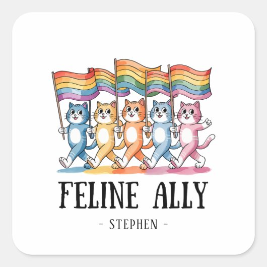 猫アリ – Rainbow Cat LGBTQプライド スクエアシール (正面)