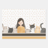 猫アースカラーズポーパターンかわいい女の子 ラッピングペーパーシート (正面)