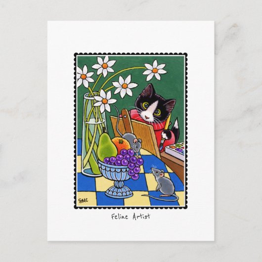 猫アーティストおもしろい絵を描猫のカスタム ポストカード (正面)