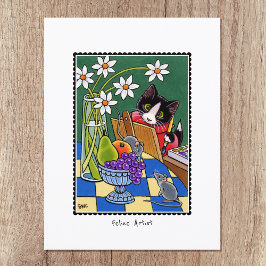 猫アーティストおもしろい絵を描猫のカスタム ポストカード