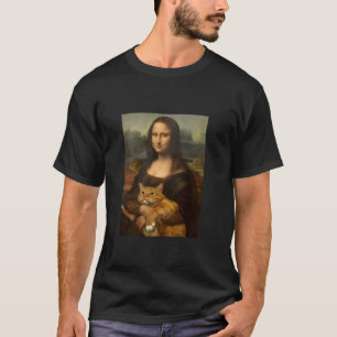 猫アートかわいい猫おもしろいの絵を持つモナリザ Tシャツ