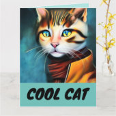 猫アートクール誕生日グリーティングカード カード (黄色い花)