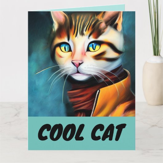 猫アートクール誕生日グリーティングカード カード (正面)