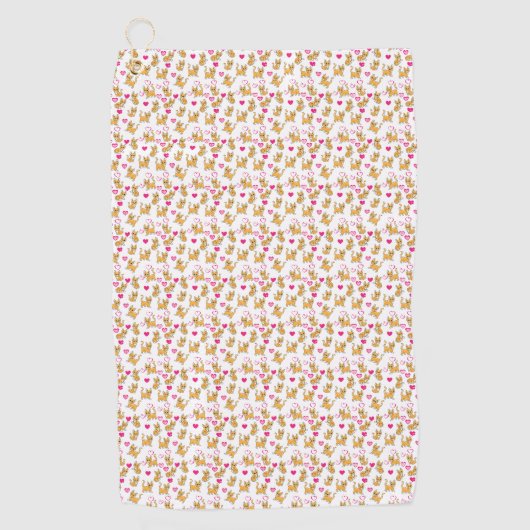 猫アートワーク |かわいい猫バレンタイン ゴルフタオル (正面)