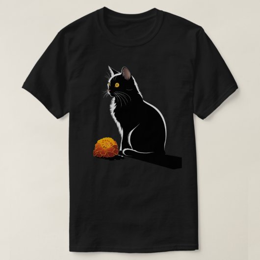猫アートワーク – 花文猫モチーフ動物猫 Tシャツ (デザイン正面)