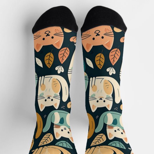 猫アート柄かわいい ソックス (上部)