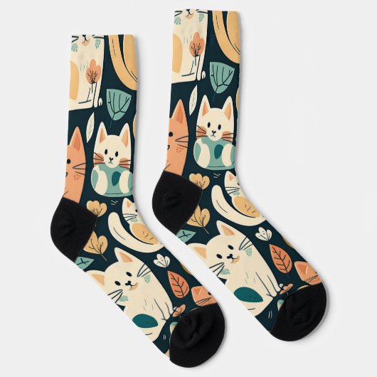 猫アート柄かわいい ソックス (右)
