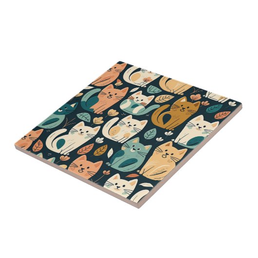 猫アート柄かわいい タイル (側面)