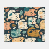 猫アート柄かわいい フリースブランケット (正面(横))
