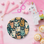 猫アート柄かわいい ペーパープレート (パーティー)