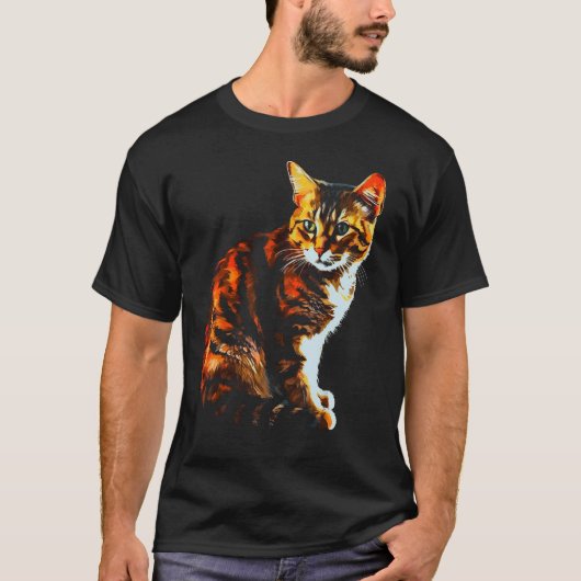 猫アート – ペット猫モチーフ動物猫 Tシャツ (正面)