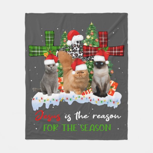猫イエスがクリスマスの醜い季節の理由 フリースブランケット (正面)
