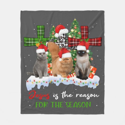 猫イエスがクリスマスの醜い季節の理由 フリースブランケット (正面)