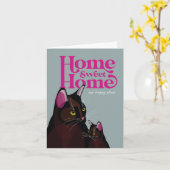 猫イラストレーションオンカード「ホームスイートホーム…」 カード (黄色い花)