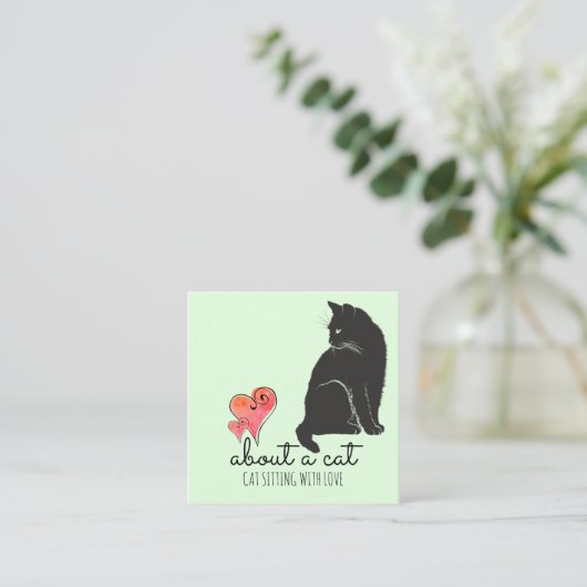 猫イラストレーション&ハートキャットシッター スクエア名刺 (スタンド正面)