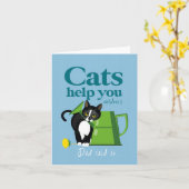 猫イラストレーション「猫救済はお前より…」 カード (黄色い花)