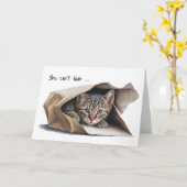 猫イン紙バッグ誕生日ユーモアカード カード (黄色い花)