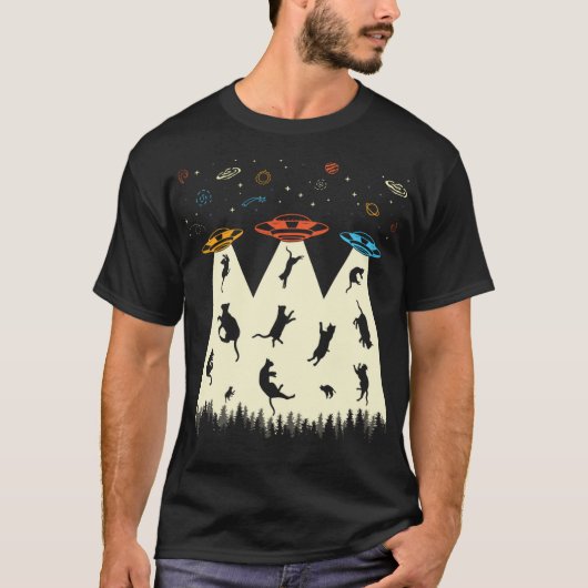 猫エイリアン誘引キットン子猫UFO猫おもしろいパパ Tシャツ (正面)