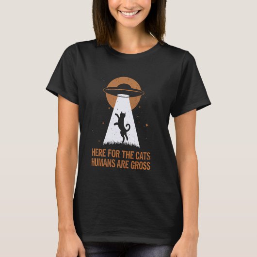 猫エイリアン誘拐面白い猫好きSFスペースK Tシャツ (正面)