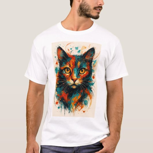 猫エナジー – Cat Expressionist Art Te Tシャツ (正面)