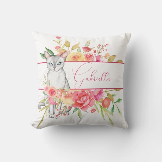 猫エレガントと庭の花装飾用クッション クッション (正面)