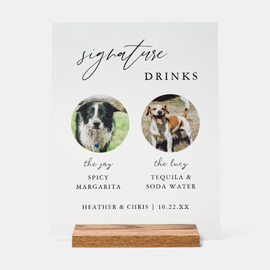 猫エレガントと犬のシグネチャードリンク結婚ズバー アクリルサイン (正面)