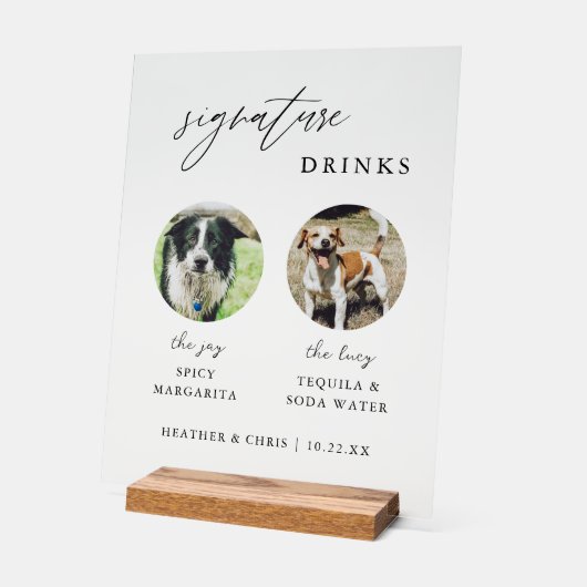 猫エレガントと犬のシグネチャードリンク結婚ズバー アクリルサイン (傾斜)