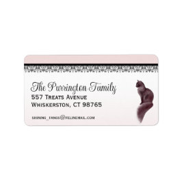 猫エレガント、ピンク&ブラック、差出人住所ラベル ラベル