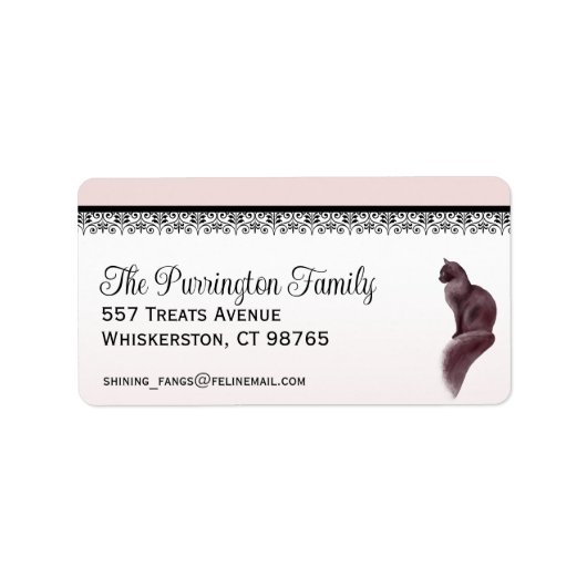 猫エレガント、ピンク&ブラック、差出人住所ラベル ラベル (正面)