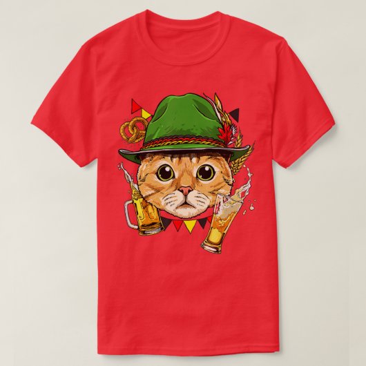 猫オクトーバーフェストレダーホーセンの衣装ドイツのビアフェス Tシャツ (デザイン正面)