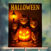 猫オレンジデジタルアートとハロウィン アクリルサイン (ニュートラル)