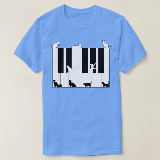 猫オンピアノ鍵 Tシャツ (デザイン正面)