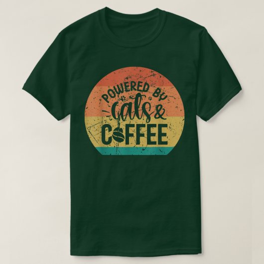 猫カジュアルとコ動揺してーヒーで動くトップ Tシャツ (デザイン正面)