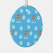 猫カスタマイズペットの写真と名前（青） セラミックオーナメント (右)
