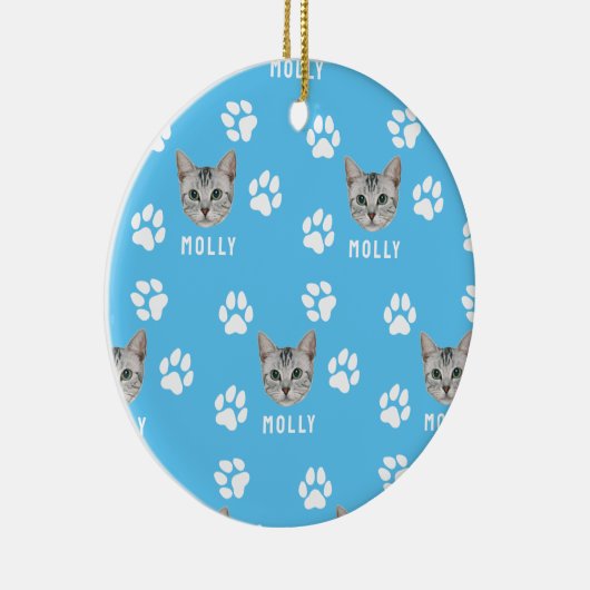 猫カスタマイズペットの写真と名前（青） セラミックオーナメント (右)