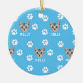 猫カスタマイズペットの写真と名前（青） セラミックオーナメント (正面)