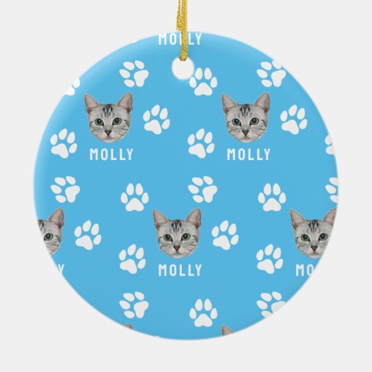 猫カスタマイズペットの写真と名前（青） セラミックオーナメント (裏面)