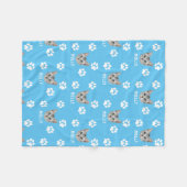 猫カスタマイズペットの写真と名前（青） フリースブランケット (正面(横))