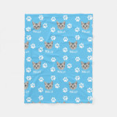 猫カスタマイズペットの写真と名前(青) フリースブランケット (正面)