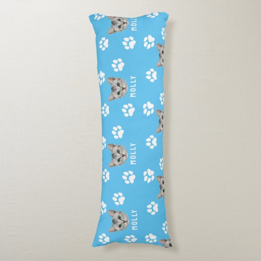 猫カスタマイズペットの写真と名前（青） ボディピロー (正面縦)