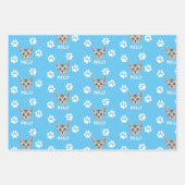 猫カスタマイズペットの写真と名前(青) ラッピングペーパーシート (正面3)