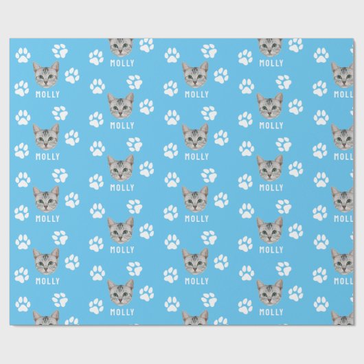 猫カスタマイズペットの写真と名前(青) ラッピングペーパー (フラット)