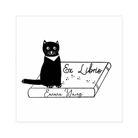 猫カスタマイズon book Ex Libris Wood Art Stamp ラバースタンプ (インプリント)