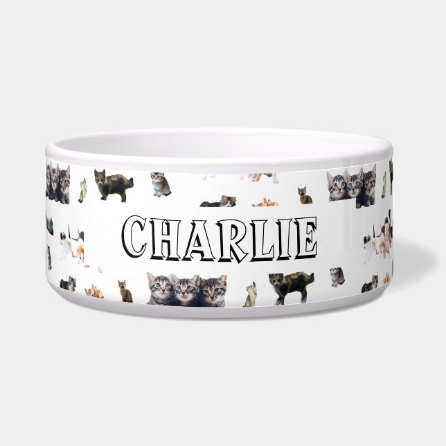 猫カスタムと子猫の写真のパターン ボウル (正面)