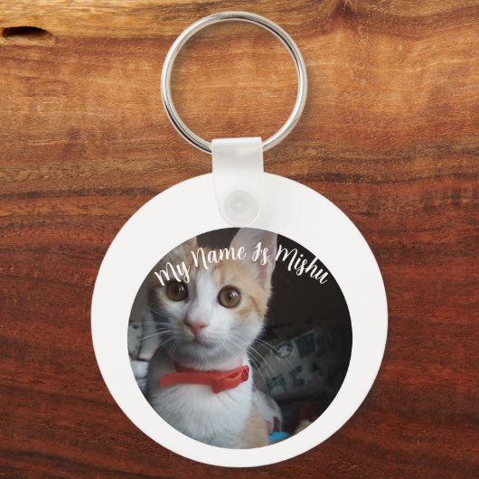 猫カスタムの写真の名前バレンタインのギフトキーチェーン キーホルダー (正面)