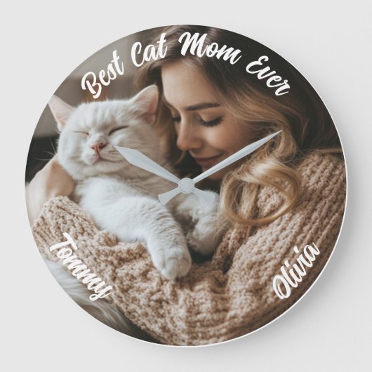 猫カスタムママのプレゼント ラージ壁時計 (正面)