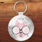 猫カッコいいピンク水彩ニャー キーホルダー (正面)